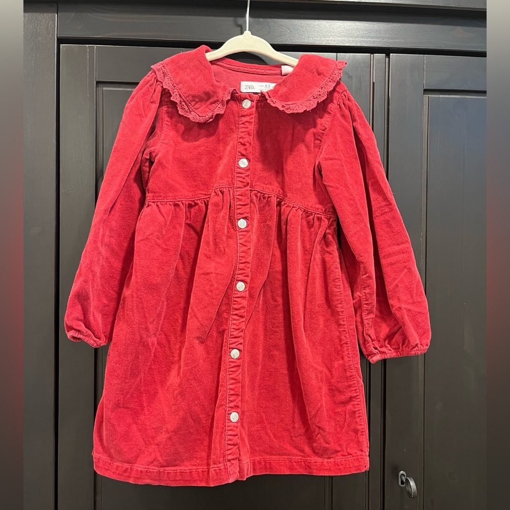 Zara Red Corduroy Dress with Cute Collar